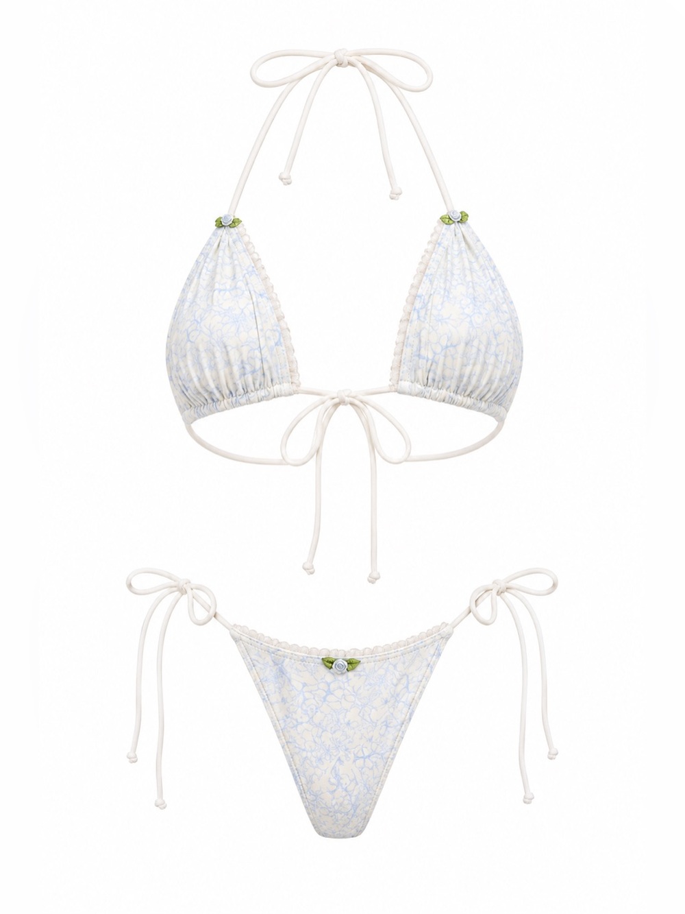 Delicate Blue Floral Tie-Side Triangle Bikini - Women Swim - Picture 1 of 2